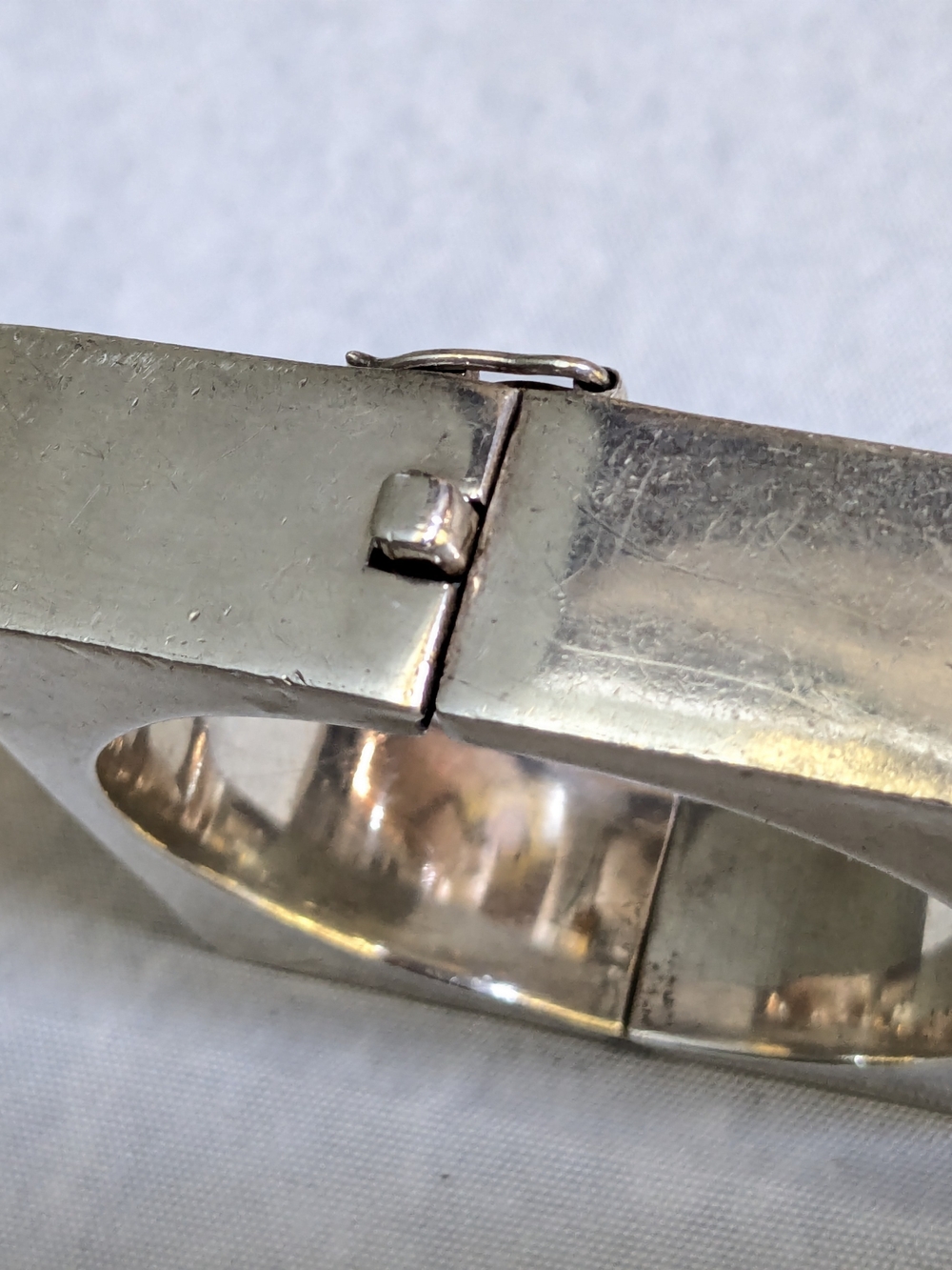 Sterling Silver Square Hinged Bangle Bracelet Taxco 7" Modernist Hollow - Picture 12 of 16